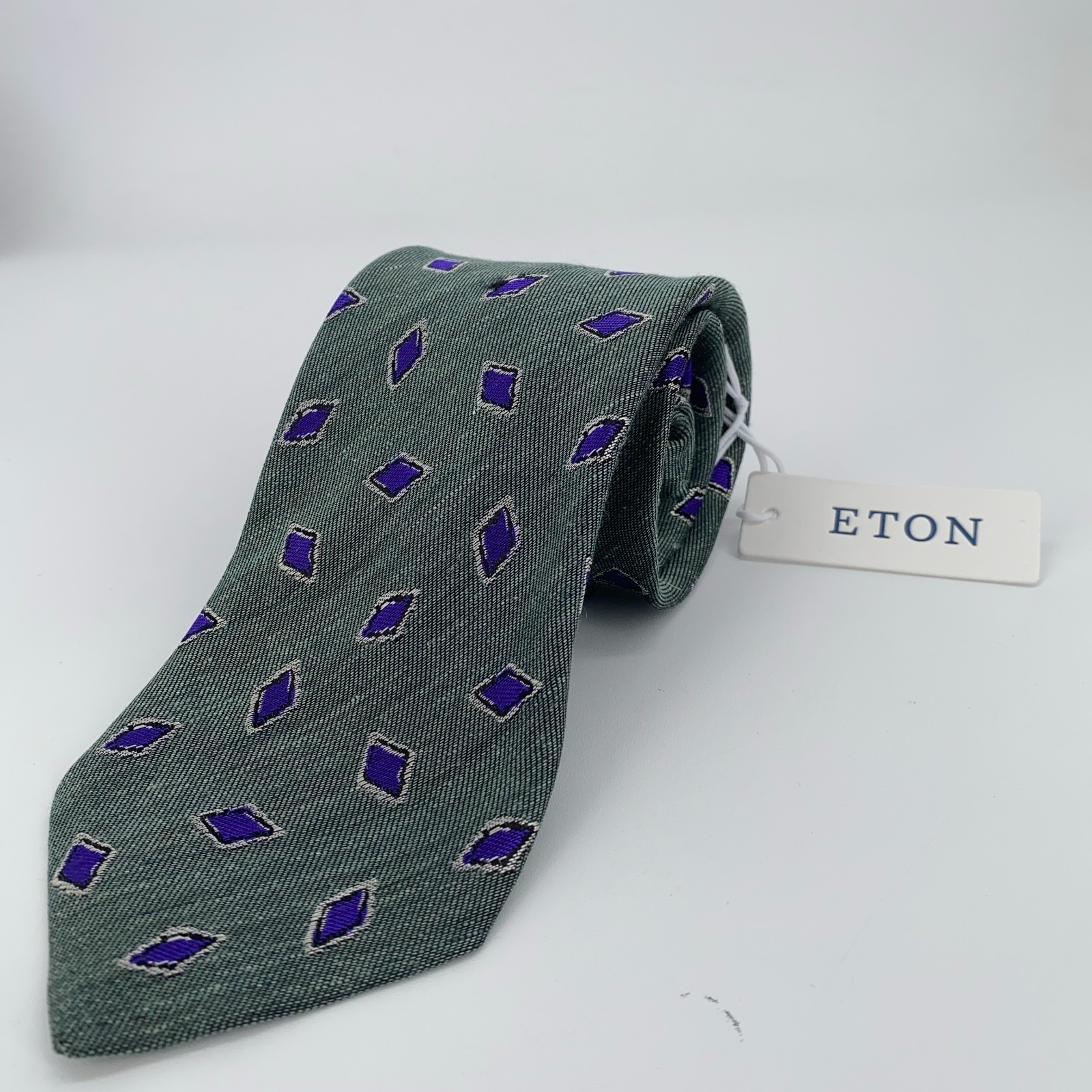 Eton Tie Mens One Size Green Patterned Silk Classic Fit Necktie Italy Made Nwt